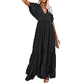 CHARTOU Women's Boho Ruffle Sleeve Flowy Maxi Dress Lace Up Back Tiered Party A Line Dress