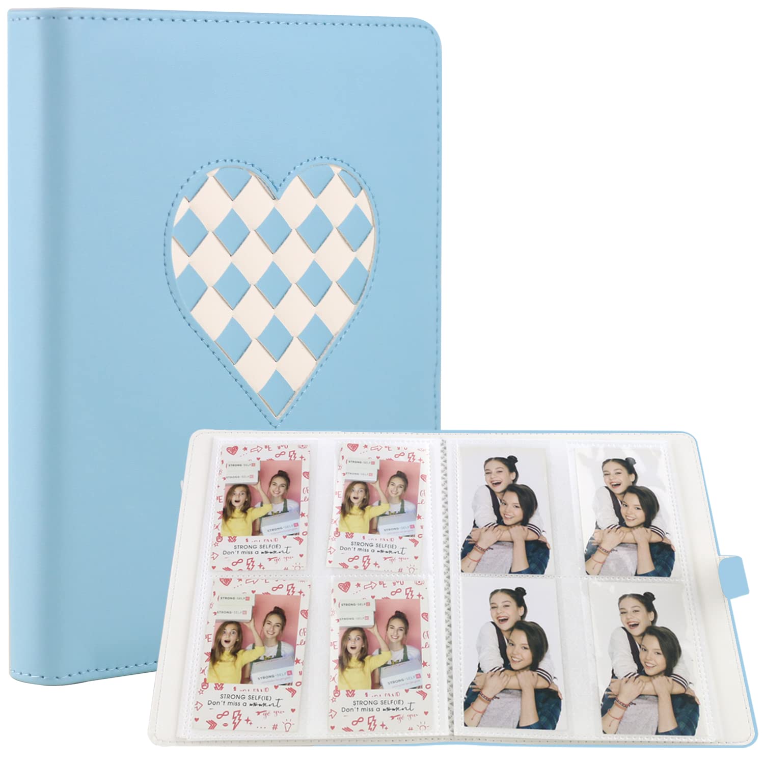 Phoebe 256 Pockets PU Heart Weave Photo Album for Fujifilm Instax 11 Mini 9 Mini 8 Mini Li]lay flim & Zip Instant Printer 2 * 3 inch photo (Blue)