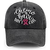 Tbstlumd Chemo Hair Don't Care Hat for Women, Funny Adjustable Embroidered Cotton Pink Ribbon Baseball Caps