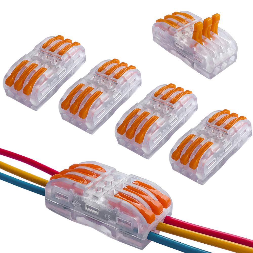 QitinDasen 12Pcs Premium Lever-Nut Wire Connectors, Bilateral 6 Hole Transparent Conductor Compact Wire Connectors, Quick Splicing Connector Cable Clamp Terminal Block Spring Connector