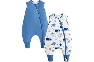 Wytbaby 2-Pack Baby Sleep Sack with Legs, 1.5 TOG Cotton Wearable Blanket, 2-Way Zipper Padded Toddler Sleep Bag