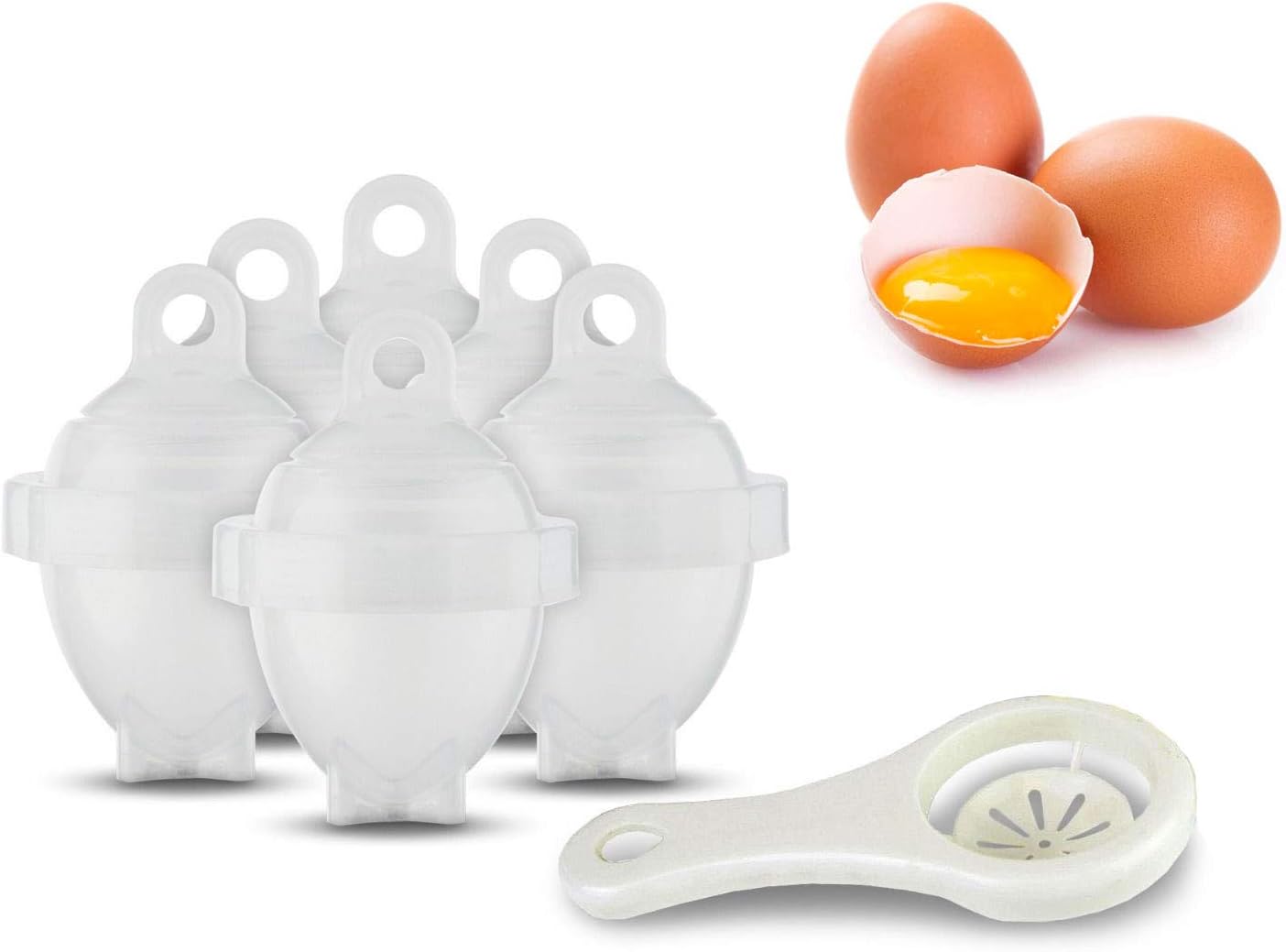 Shop-Story – Set of 6 Hard Egg Cookers without Shell for Easy Cooking + 1 Egg Yolk Separator