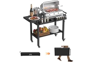 DEYEGELEA Grill Table Outdoor Grill Table with Wheels Suitable for Outdoor Family Gatherings Bars Camping 33"L x 29" Quick Folding Grill Cart Black