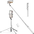 ATUMTEK 59" Selfie Stick Tripod, Stable Tripod Stand with Detachable Bluetooth Remote, Compatible with iPhone 14 Pro Max/14 Plus/14/13/12/11, GoPro, Samsung, LG, Google Smartphones, White