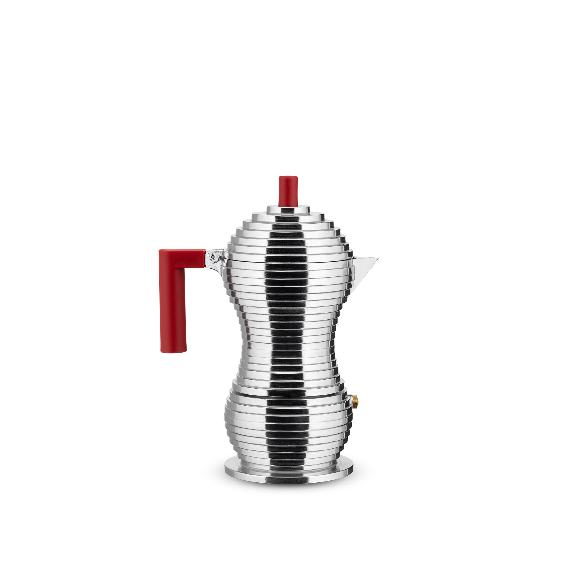 Alessi Cast Aluminum Pulcina Espresso Coffee Maker with Handle and Knob in PA, Red