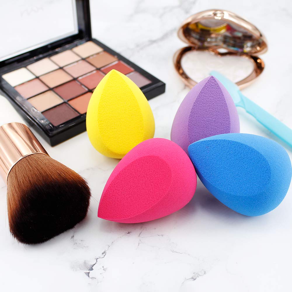 BEAKEY 4+1Pcs Makeup Sponges with Powder Brush, Foundation Blending Sponge for Liquid Cream and Powder, Professional Beauty Sponge Blender & Kabuki Brush : Beauty
