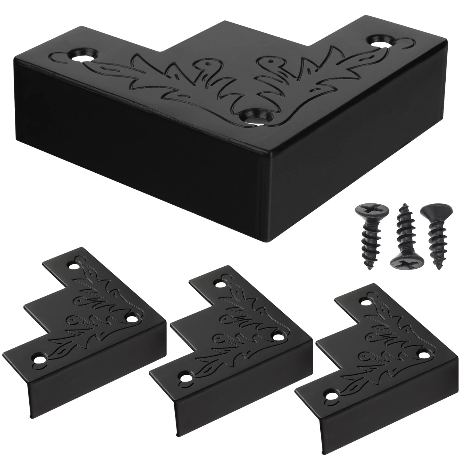 WEKBOSS 85MM Decorative Corner Brackets for Wood Furniture 4 Pack, Large Black Metal Corner Protector for Sliding Barn Door Table Desk Antirust Zinc Alloy Cover Guard with Screws