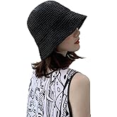 Women Sun Hat Hand-Woven Packable Beach Bucket Hat Summer Floppy UV Protection Hats, Coffee