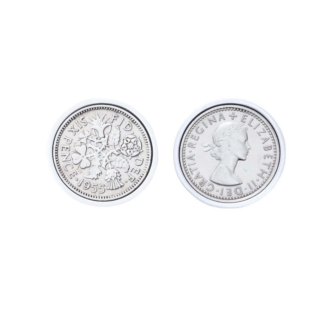 Polished Sixpence Cufflinks | 1955 Anniversary 1955 Coins 71st Birthday