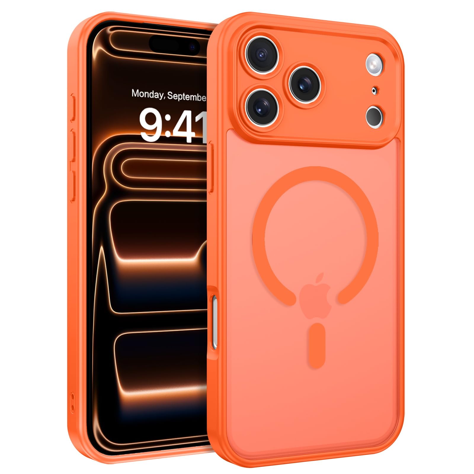 BENTOBEN Magnetic for iPhone 17 Pro Case(Compatible with MagSafe),Full Camera Protection Translucent Matte Anti-Fingerprint Anti-Scratch Shockproof,Phone Case for iPhone 17 Pro 6.3” Cosmic Orange