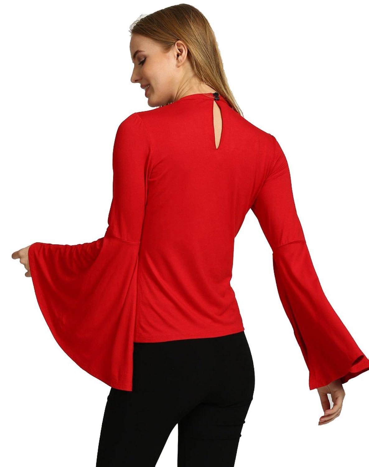 era style red v neck full sleeve top for women western wear
