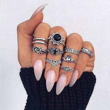 Canb Vintage Stackable Ring Set Boho Ring Set Silver Carving Knuckle Rings Fashion Joint Rings Sun Mid Rings Stylish Finger Ring Jewelry For Women And Girls 10 Pcs Amazon In Beauty