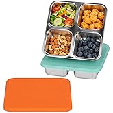 SUMERX 2 Pack Snack Box Containers Set, Stainless Steel 4 Compartment Lunchable Container, Reusable Food Storage Containers with Lids for Travel, Outdoor, Camping, Work(Orange/Blue)