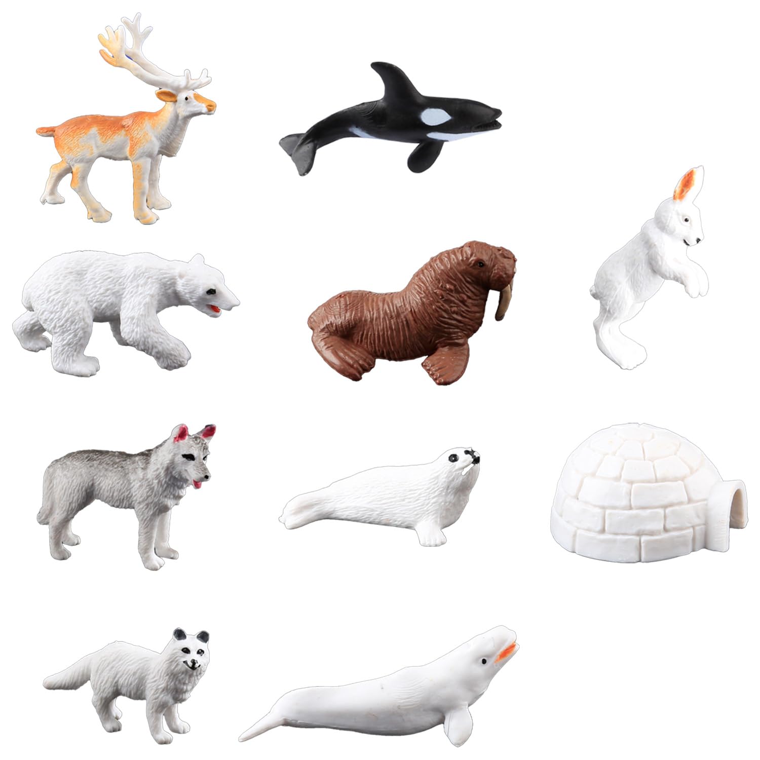 Tabanzhe 10 Pcs Polar Animals Figurines–Realistic Arctic Animal Set , Mini Plastic Penguins, Polar Bears, Reindeer, Walrus, Arctic Fox , Birthday Gift Cake Topper Christmas Home Ornaments