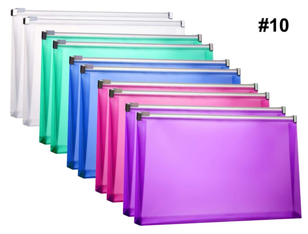 FJCA 10Packs 10 Zipper Plastic Envelopes 5 x 10 Assorted Colors