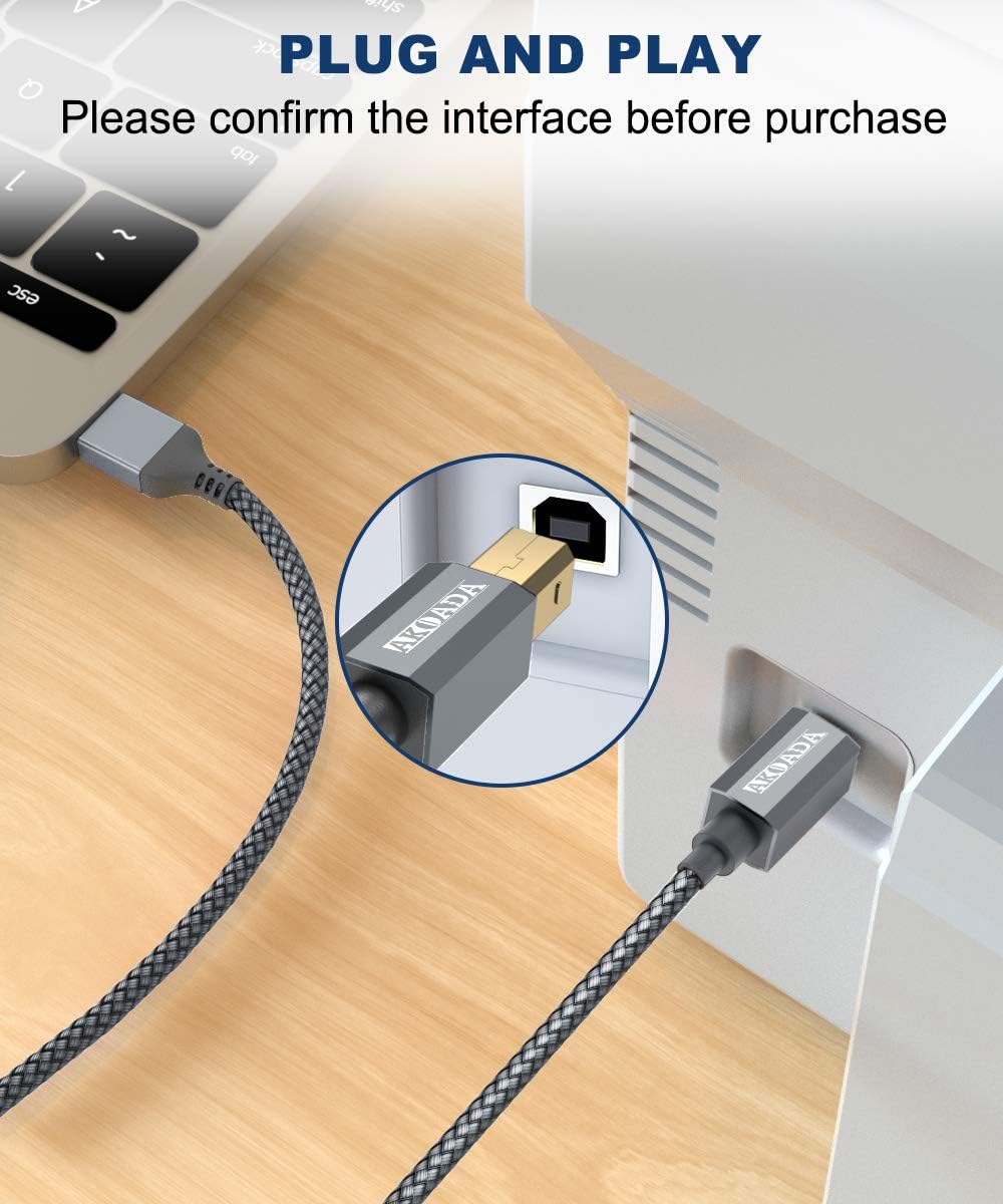USB 2.0 Printer Cable 6.6ft，Akoada USB Type A Male to B Male Printer Scanner Cord High Speed Compatible with HP, Canon, Dell, Epson, Lexmark, Xerox, Samsung and More: Industrial & Scientific