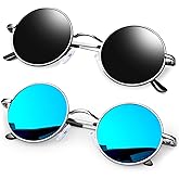 KANASTAL Round Sunglasses for Women Men Polarized Circle Sun Glasses UV400 Halloween Cosplay Shades 2 Pack
