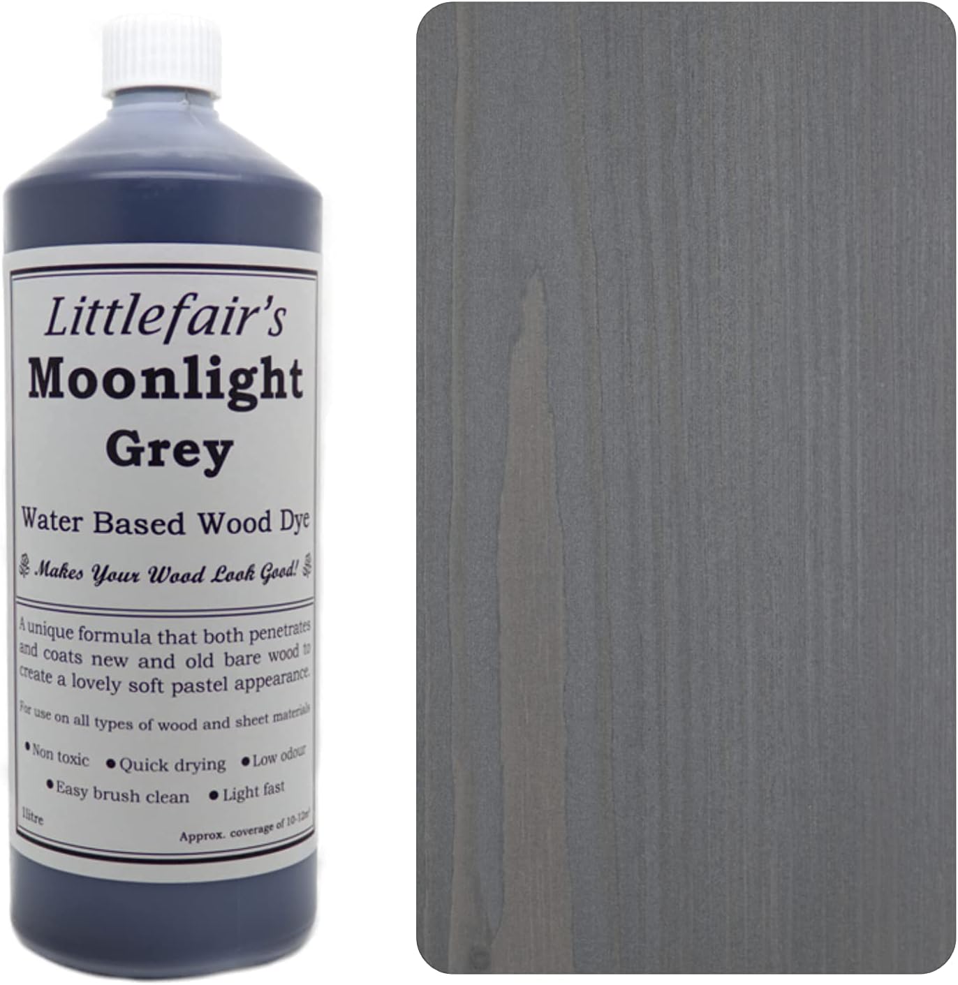 Littlefair's Wood Stain Water-Based, (Moonlight Grey), Non-Toxic, Eco-Friendly & Quick Drying, Easy-to-Apply
