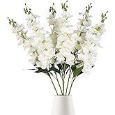 IPOPU Artificial Snapdragon Flowers,6PCS White Delphinium Flowers 33" Larkspur Artificial Flowers Long Stem Faux Flowers for Tall Vases Wedding Home Table Decor(White)