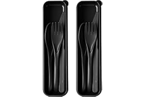 HMDZMR Travel Utensils with Case, 2 Sets Reusable Utensils Set with Case, Wheat Straw Utensils for Lunch Box Accessories, Camping Utensil Set for School Work Lunch or Daily Use（Black）