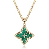 Fettero Gold Clover Necklace for Women Dainty 14K Gold Plated CZ Pendant Necklace Adjustable Chain Choker Charm Colorful Clover Pendant Lucky Necklaces for Women Jewelry