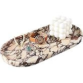 Koville Natural Decorative Marble Bathroom Tray, 12"x6" Calacatta Viola Marble Catchall Tray for Bathroom, Stone Perfume Trays Jewelry Dish for Dresser, Stone Storage Trays for Home Decor