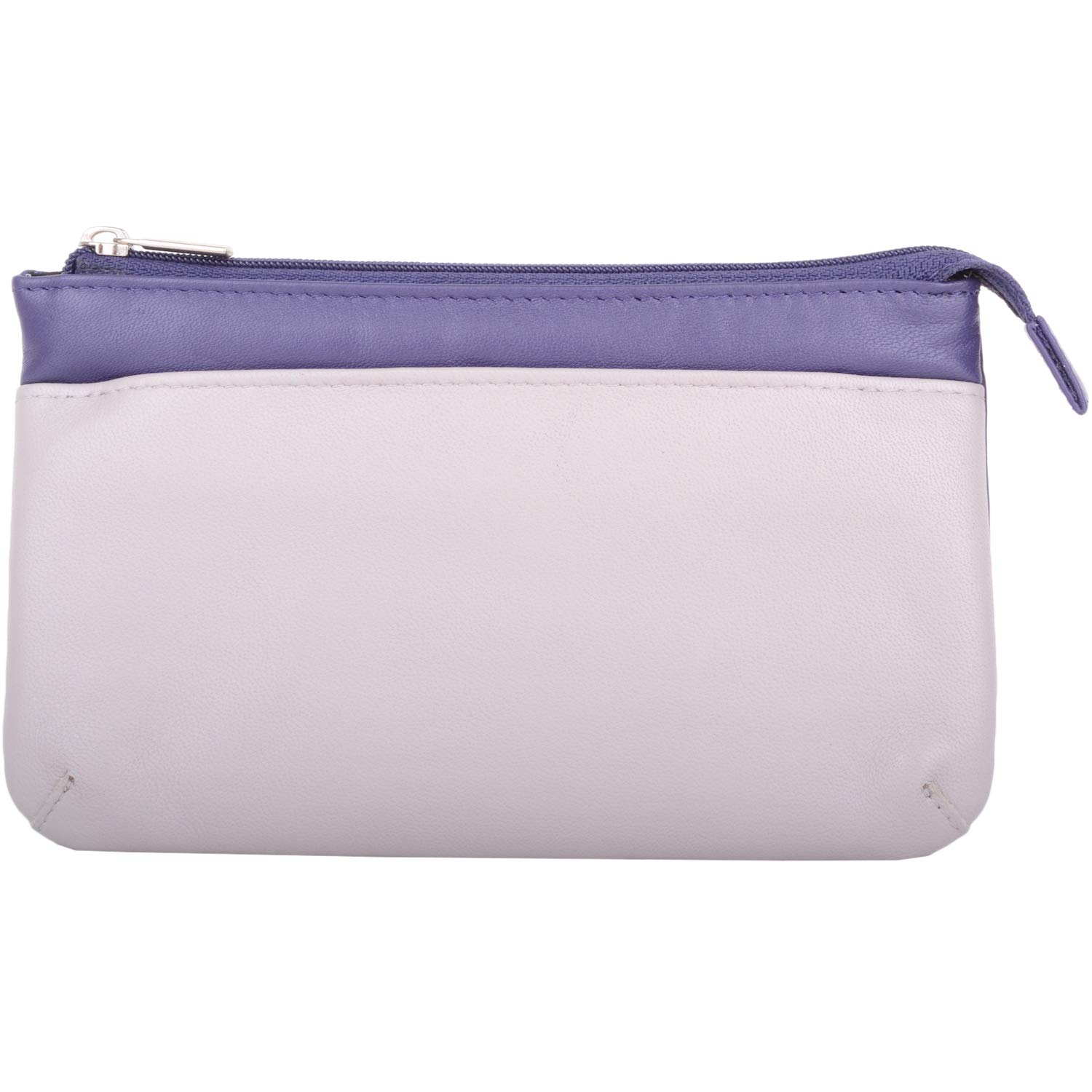 Womens Soft Leather RFID Protected Handy Money/Credit Card/Phone Pouch/Purse - Purple/Ivory