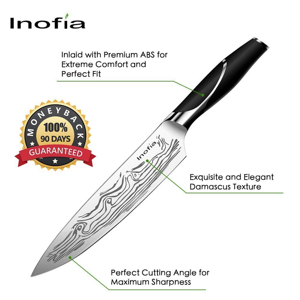 Premium Chef Knife, Inofia 8 inch Professional Japanese Damascus Texture Chef\'s Knife Ultra Sharp and Durable Manual Knives Top Kitchen Knife for Home and Restaurant with Gift Box