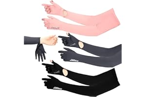 BOARDFEB 3 Pairs UV Long Sun Gloves Women Touchscreen Driving Full Finger Protective Arm Gloves UPF 50+ for Outdoor Sports