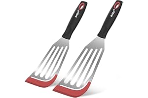 Beijiyi Fish Spatula Turner Set of 2, Heat Resistant Silicone Edge Slotted Fish Spatulas for Nonstick Cookware, Flexible and 