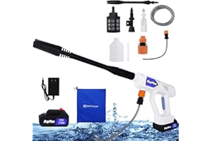 QIMU Cordless High Pressure Washer,Portable Handheld Car Cleaning Machine with 1500mAh Battery,Fast Charger and High Pressure Nozzle Included,High Power Cleaner for Washing Cars, Fences, Patio, Furniture