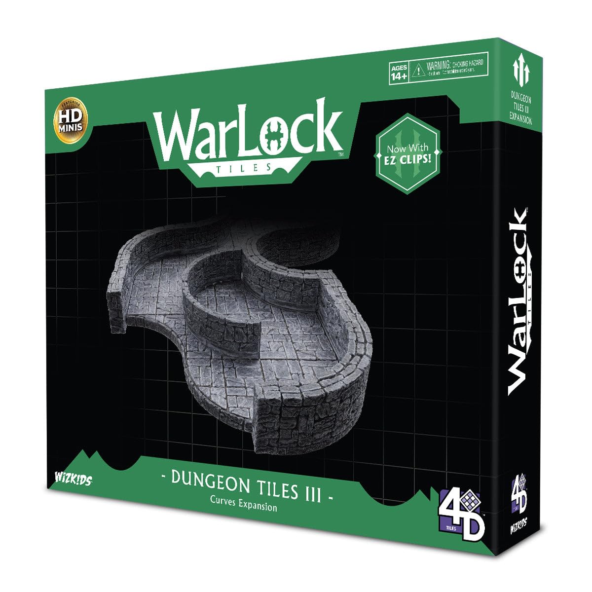WizKids WarLock Tiles: Dungeon Tile III - Curves Expansion, Grey Plastic Tiles, Compatible with Other WarLock Sets, Age 168+