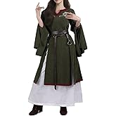 HiiFeuer 4 Pcs Renaissance Costume Women Embroidery Dress, Medieval Belt Skirt Hike Witch Dress Cosplay for Ren Faire