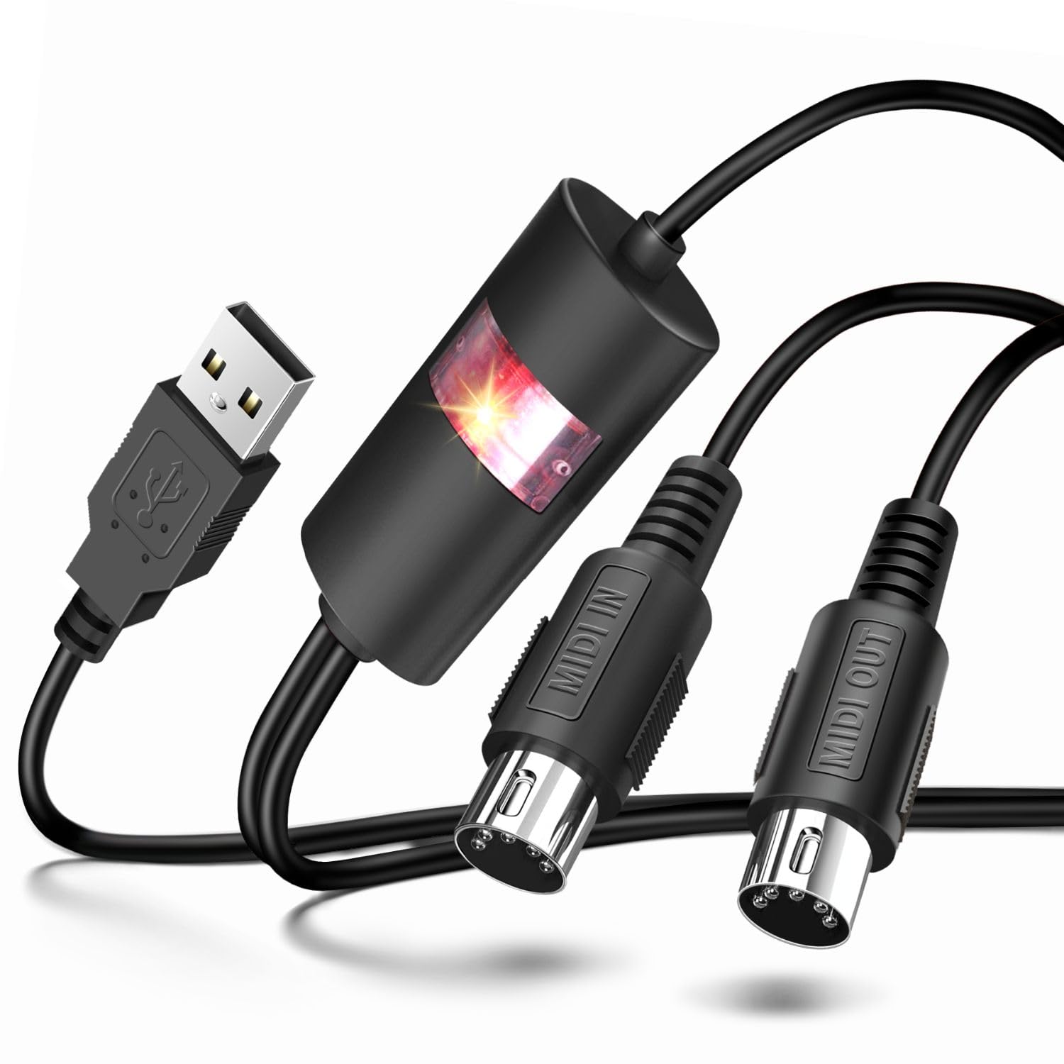 TNP Midi to USB Cable Interface Converter - IN OUT Midi Cable Host Adapter Plug Controller Wire Cord For Keyboard Synthesizer Device to Mac Pc Computer Laptop iPad iPhone Music Studio (Black 6 FT)