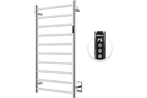 P&Bhusri Heated Towel Rack for Bathroom,Wall Mounted Electric Towel Rack with Timer and LED Indicator, 10-Bar Towel Warmer, Stainless Steel Polished, Hard-Wired/Plug-in