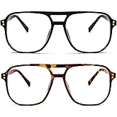 FEISEDY 2Pack Blue Light Blocking Glasses Fake Nerd Clear Square Computer Lightweight Pilot Glasses Frame Oversized B2866