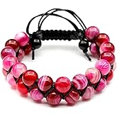 ElisaJewelryArt Natural Gemstone Double Row Macrame Bracelet for Men and Women | Handmade Adjustable Beaded Bracelet | 8mm Natural Stone Beads | Unisex Gift Jewelry