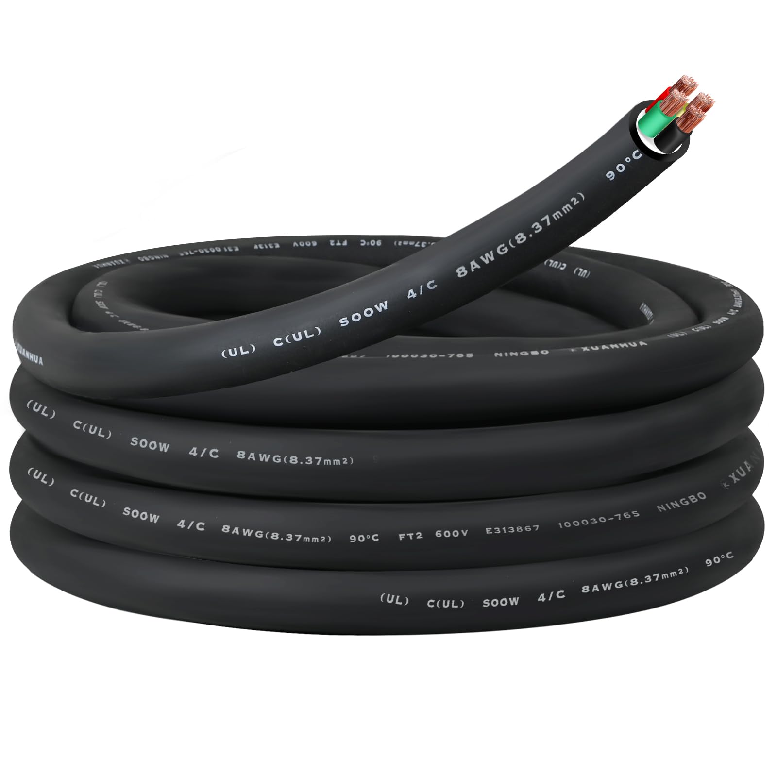 Photo 1 of 10FT 8/4 8AWG SOOW Portable Power Cable (4 Conductor?600V 8 Gauge Electrical SOOW Wire for Welder Machine, Generator, EV Car Charger,Portable Light, Motor Lead, Industrial Outdoor