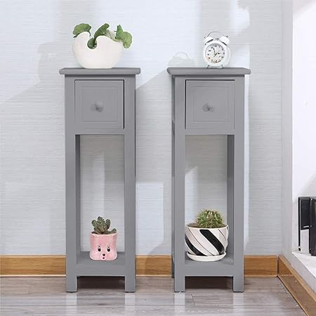 Exqui Bedside Tables Set Of 2 With Drawer Grey Slim Living Room Tables Small Nightstand With Drawers Telephone End Table For Small Space 25x25x70cm G139h2 Amazon Co Uk Kitchen Home