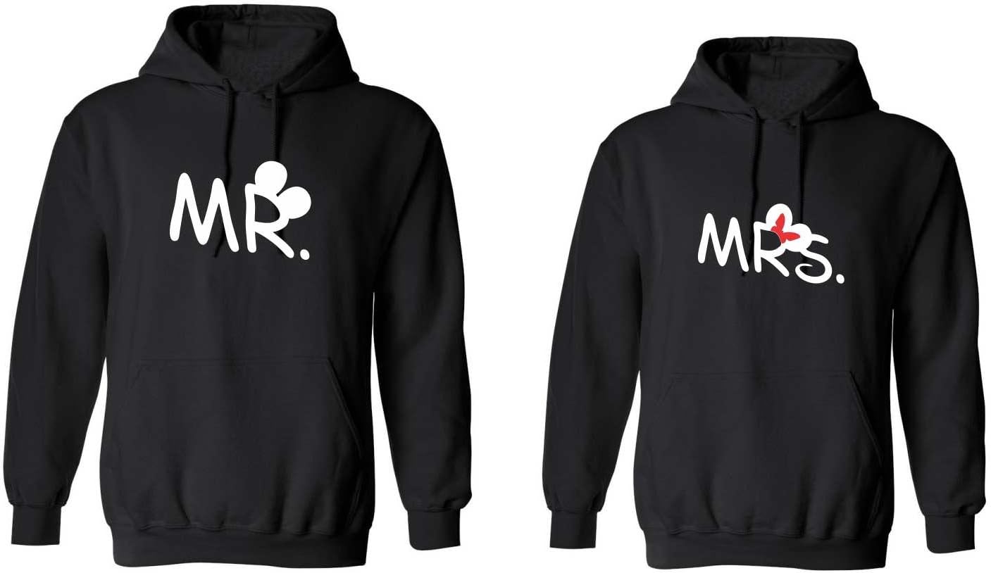 Giftsmate Men Women Couple Sweatshirts Cotton Fleece Valentine Gifts Cute Mikkey Minny Mr Mrs TS0458_Black