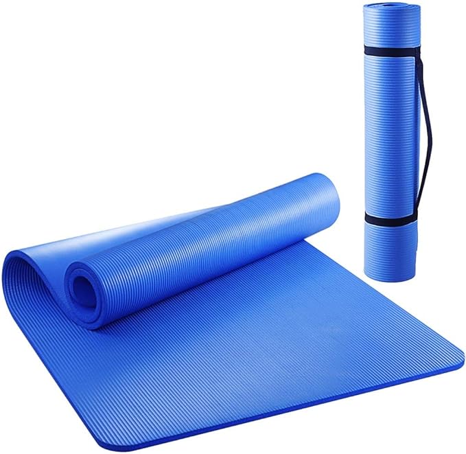 Amazon 特大ヨガマット ブルー 80cm × 1cm × 185cm バンド付 [ 幅広 極厚 厚い 10mm 防水 遮音