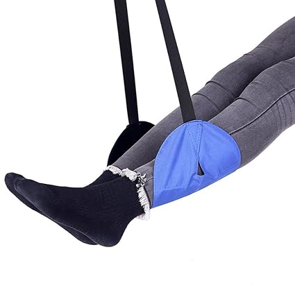Ocamo Portable Durable Foot Hammock Footrest Flight Carry-on Foot Rest for Travel Office Feet Rest Blue