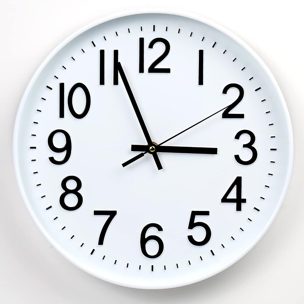 Esteopt Wall Clock 12 Inch Silent Non-Ticking Modern Plastic White