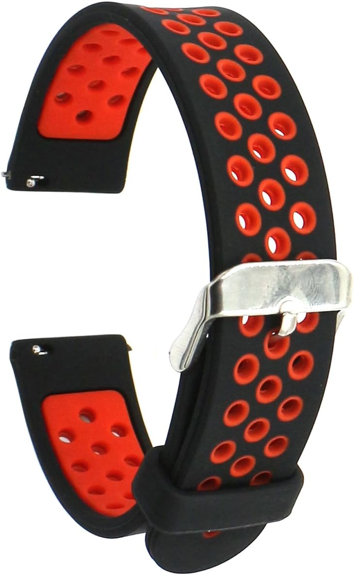 Eletespt 18MM Watch Bands Quick Release Silicone Replacement Strap for Nokia Health Watch,Huawei Watch W1 Smratwatch, Huawei Fit, Withings Activite and All 18mm Watch Accessories (Black Red)