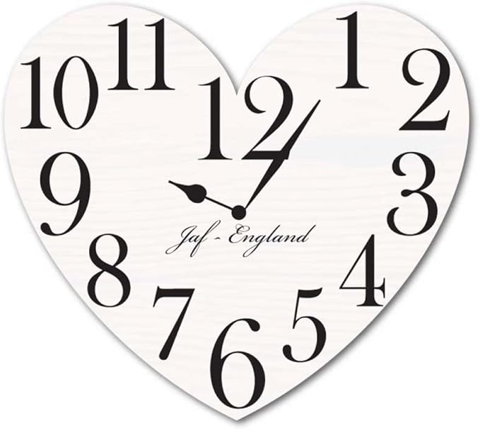JAF Graphics Vintage Heart Clock, Heart Shaped Wall Clock, Wooden