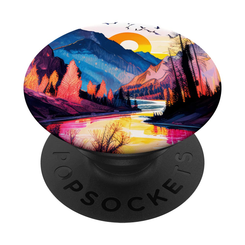 Painted Mountain River Sky Sunset Sunrise Dawn Dusk Pastel PopSockets Swappable PopGrip