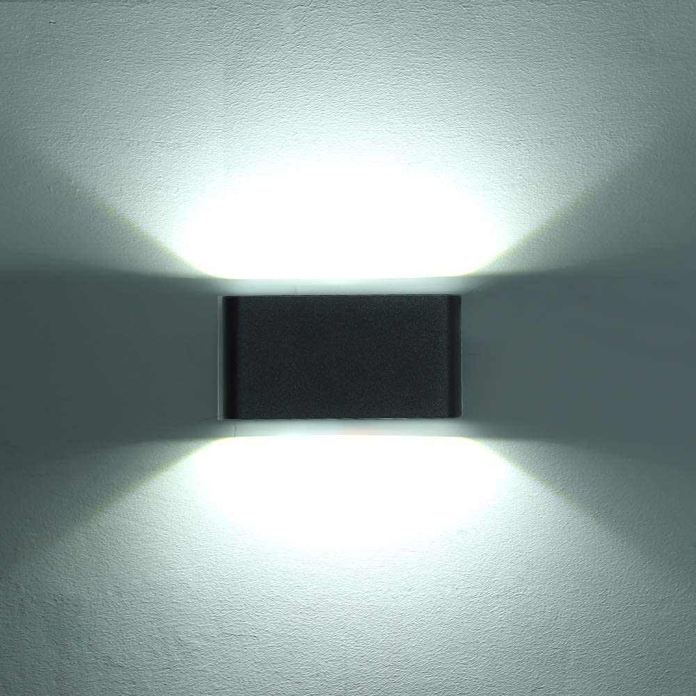 HLFVLITE Outdoor Wall Light 6W Up Down Outside Die-Caster Aluminum Front Door Lamp, Mains Powered LED, IP54 Waterproof, Cold White 6000K, 600LM, Black