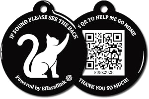 Effasaflink RFID 134.2Khz & QR Code Pet ID Tag, Collar Tag, Dual Function - Scan QR for Helping Lost Pets Go Home, Replace RFID Microchip for Smart Auto Pet Door and Feeder (Black-Cat)