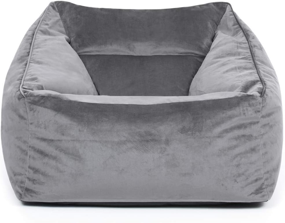 icon Natalia Velvet Bean Bag Chair, Charcoal Grey, Large Adult Bean Bag with Filling Included, Accent Chair, Armchair