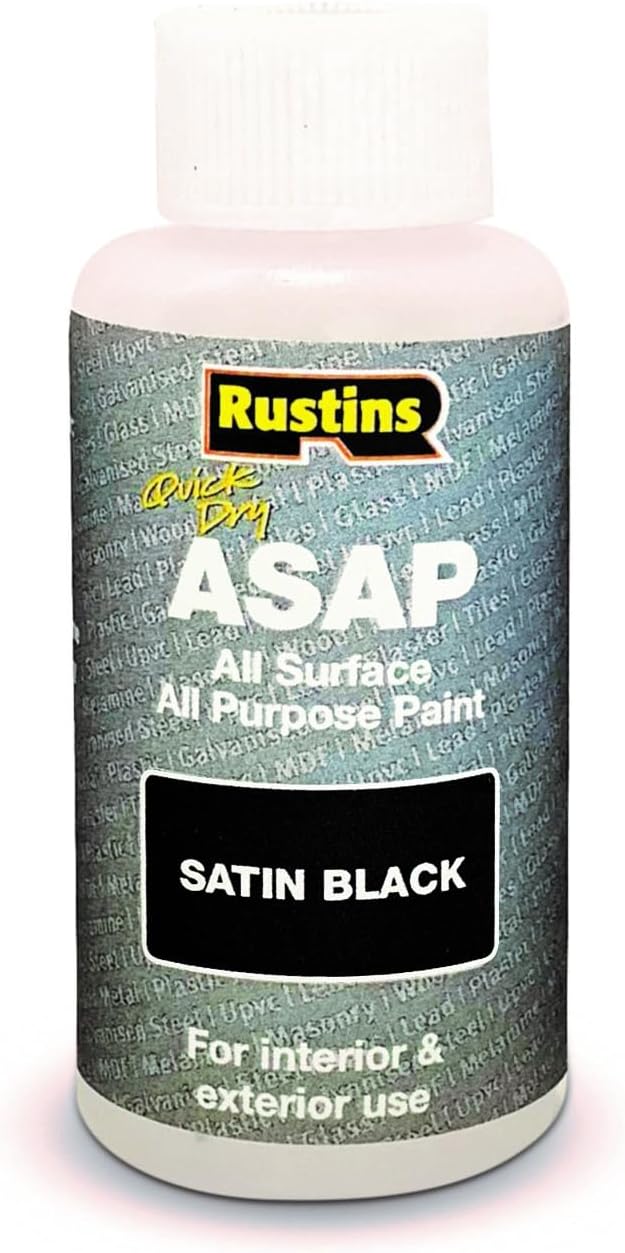 Rustins ASAP Paint Black 50 ml Enamel Quick Dry Low Odor All Weather